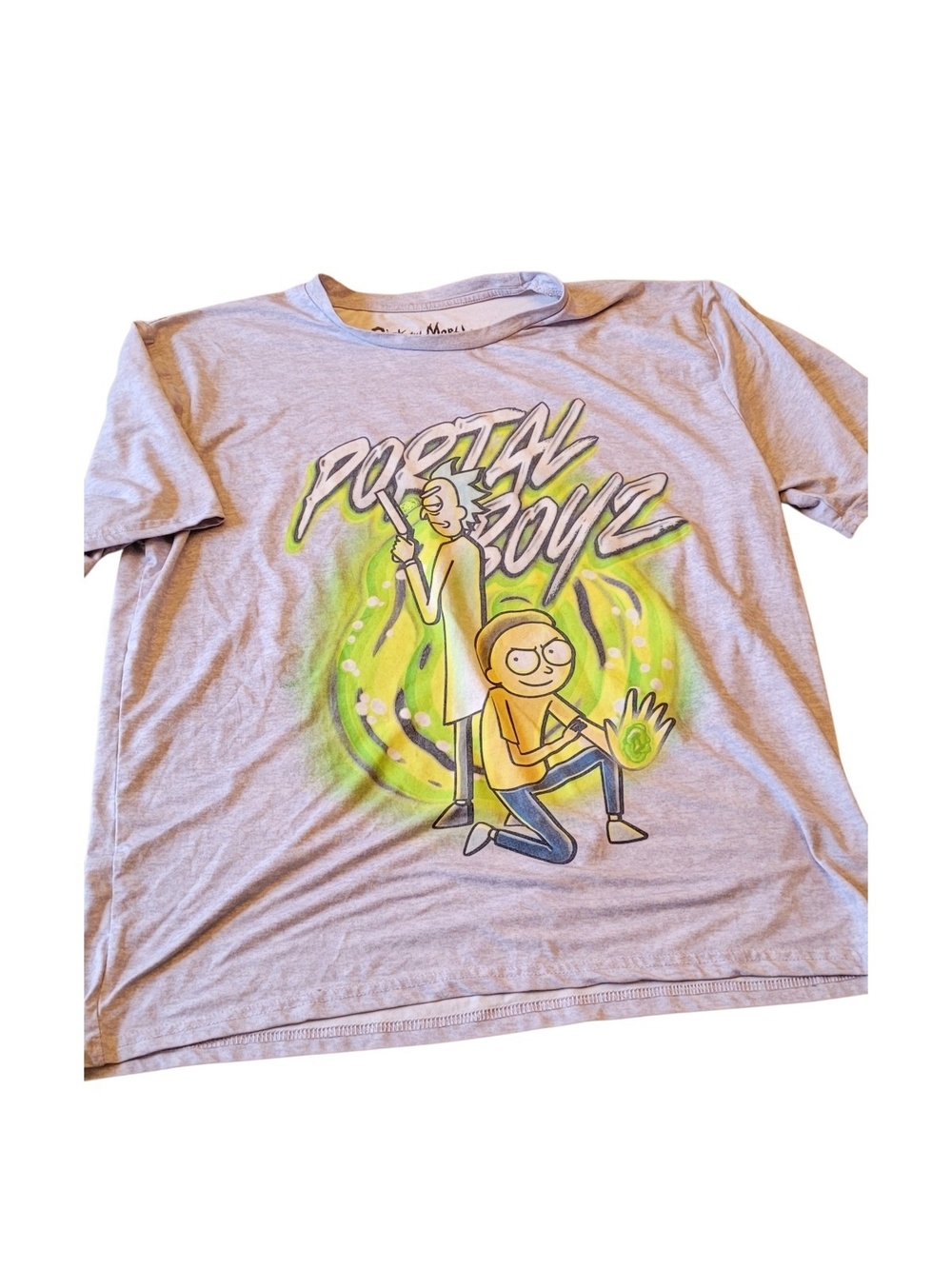 🥳4/$19!🥳 Rick and Morty Graphic Tee - Gray with Neon Green Print